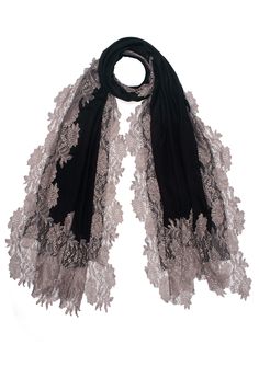 This black scarf is an all time classic with a little bling. Woven from a fine silk and wool blend, it features a contrasting Antique Silver floral lace border making for the perfect any time wear accessory whilst keeping you comfortably warm. For a casual or formal look, this is a must-have in every woman's wardrobe. Black Wool Scarf, Lace Scarf, Black Scarf, Lace Border, Head Accessories, Long Scarf, Formal Looks, Women's Wardrobe, Wool Scarf