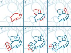 step by step instructions on how to draw a cartoon character's head and hands