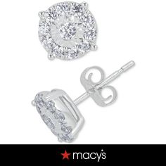 in stock Macy's Cubic Zirconia Diamond Earrings For Anniversary, Classic Macy's Jewelry With Halo Design, Classic Halo Design Earrings By Macy's, Macy's Round Cubic Zirconia Earrings, Classic Macy's Earrings With Halo Design, Macy's White Gold Jewelry With Halo Design, Silver Diamond Earrings From Macy's For Anniversary, Macy's Silver Diamond Earrings For Anniversary, Macy's Silver Diamond Earrings With Accents