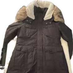 Black Winter Coat Size Large Brand New With Tags Black Parka For Workwear In Fall, Fitted Black Parka With Pockets, Black Parka For Work, Fitted Black Outerwear With Faux Fur Trim, Quilted Fleece Jacket, Buffalo Plaid Jacket, Grey Parka, Winter Faux Fur Coat, Black Hooded Jacket