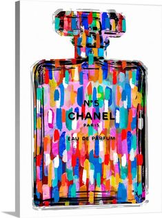 a colorful chanel perfume bottle on a white background