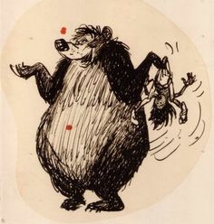 a drawing of a bear with another bear on it's back