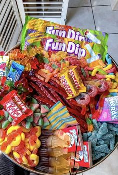 a metal tray filled with lots of candy