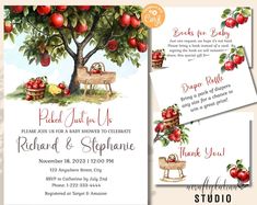 an apple tree with apples on it and thank card for the baby to be born