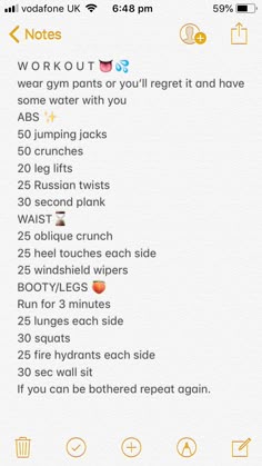an iphone screen showing the workout schedule for someone to do on their cell phone,