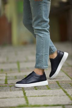 GentWith Empire Laceless Woven Slip-On Sneakers - Navy Blue Navy Blue Sneakers, Navy Blue Shoes, Navy Sneakers, Sole Sneakers, Spring Summer 2022, Loafer Sneakers, Brown Aesthetic, Eva Sole, Blue Sneakers