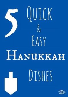 the words quick and easy hanukkah dishes written in white on a blue background