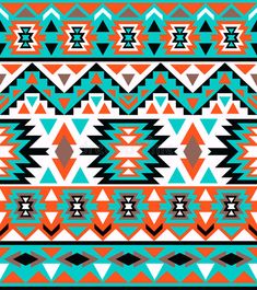 an abstract native american style pattern in turquoise, orange and white colors stock photo - image