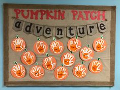 pumpkin patch adventure bulletin board with hand prints