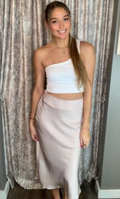 satin skirt, pink, midi skirt, skirt Top With Satin Skirt, Satin Midi Skirt, Satin Skirt, The Pearl, Color Free, Sheer Top, Long A Line, Satin Fabric, Side Zipper