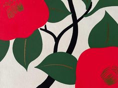 an apple tree with green leaves and red apples painted on it's wallpaper