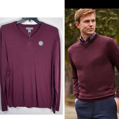 New With Tags, No Flaws, Daniel Cremieux Signature Solid V-Neck 100% Extra Fine Merino Wool Sweater, Color Wine / Burgundy, Solid Tone, V-Neckline, Long Sleeves, Anti-Pill, Wrinkle-Resistant, Pullover Construction, Machine Wash Cold/Tumble Dry Low. Size Xxl 39 / 641 (Xxl) 33 / 751 (Xl) 34 / 1043 (Xxl) 4 / 683 (L) 4 / 675 (Xl) 14 / 1141 (Xl) 12 Oz M Red V-neck Sweater For Work, V-neck Sweater For Business Casual, Merino Wool Sweater, Maroon Color, Wool Sweater, Wool Sweaters, Merino Wool, Men Sweater, Man Shop