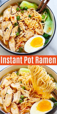 two bowls of instant pot ramen with an egg on top