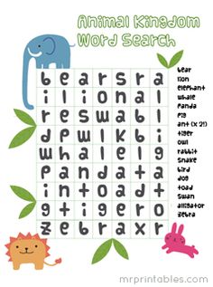 an animal themed word search is shown