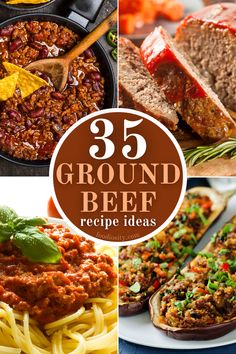 the images show different types of ground beef in various dishes, including meats and pasta