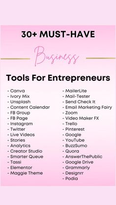 the 30 must - have business tools for enterprises info sheet with text overlay