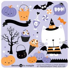 halloween clipart bundle with cute pumpkins, bats and other items for the design