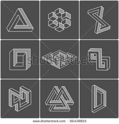 the set of geometric shapes in black and white