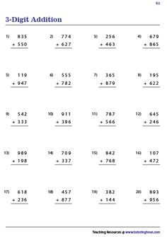 two digit addition worksheet with numbers to 10 and 11 on the same page