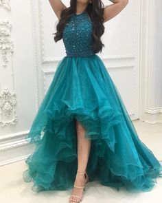 Floor-length Turquoise Gown For Party, Turquoise Floor-length Gown For Party, Turquoise Embellished Dress For Wedding, Turquoise Embellished Wedding Dress, High Low Prom Dresses For Teens, Blue High Low Prom Dress, Dress Organza, High Low Prom Dress, Dress Beading