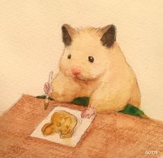 a painting of a hamster on a table