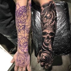 two people with tattoos on their arms