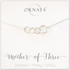 Interlocking Rings, Good Luck Necklace, Three Children, Kids Necklace, Mothers Necklace, Solitaire Necklaces, 14k Gold Necklace, Jewelry Card, I Love Jewelry