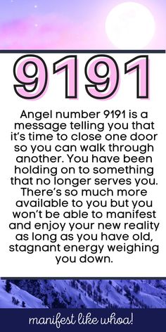 Angel number 9191 is a message telling you that it’s time to close one door so you can walk through another. You have been holding on to something that no longer serves you. There’s so much more available to you but you won’t be able to manifest and enjoy your new reality as long as you have old, stagnant energy weighing you down. Angel Number 19, Numerology 111, Speak It Into Existence, Angel Spirit, Stagnant Energy, Likeable Quotes, Numerology Life Path, Numerology Numbers