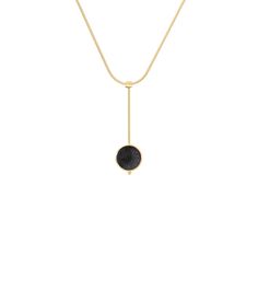 This minimalist necklace is hand made from solid 14k gold and features a single diamond dust infused black concrete dome pendant. The design heralds the simplicity and geometric elegance of the Bauhaus movement while summoning the mysterious beauty of the Inspira (Black Hole). For a complete look, add Inspira line earrings from the new selection. Experience the power of attraction. Specifications Materials Concrete / Diamond Dust / 14k Solid Gold Size 65.5mm x 21.5mm Lead Time 48 hours Modern Gold Necklace With Black Enamel, Modern Necklace With Detachable Round Pendant, Modern Necklace With Detachable Pendant, Modern Black Enamel Pendant Necklace, Minimalist Necklace With Detachable Pendant For Formal Occasions, Minimalist Formal Necklace With Detachable Pendant, Minimalist Gold Necklace With Black Enamel, Minimalist Yellow Gold Jewelry With Black Enamel, Minimalist Black Enamel Pendant Necklace