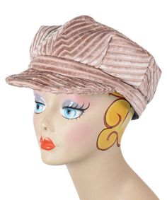 THE VALERIE, handmade in Seattle, WA, USA, is a classic cap style, soft and flexible hat with stiffened brim. This hat is shown in Chenille in Cherry Blossom Upholstery with a Chocolate Faux Suede Band (84) and an Metal Button Detail (B15-O-BRN). Hat without band is $77. The Valerie can be ordered with a buckle, plain button, or flower brooch for an adjusted price. Prices are as shown. These hats are custom made and all sales are final. Available in Medium 22-1/2" and Large 23-1/2" with custom s Adjustable Vintage Cream Cloche Hat, Vintage Six-panel Spring Hats, Vintage Adjustable Cream Cloche Hat, Vintage Wool Visor Hat, Vintage Handmade Pink Hat, Face Mask Men, Ruff Collar, Large Hats, Cozy Coats