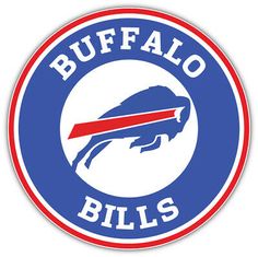 the buffalo bills logo is shown in red, white and blue