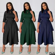 Fisdy - Womens Leisure Half High-collar Design Sensation Dress Midi Formal Dress, Basic Skirt, Flowing Skirt, Black Tie Event, Office Dresses, Mid Length Skirts, Casual Design, Design Dress, Collar Designs