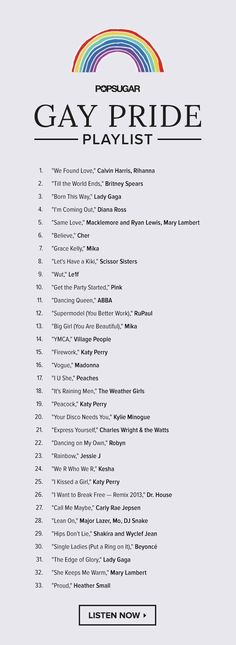 the gay pride playlist is shown in black and white