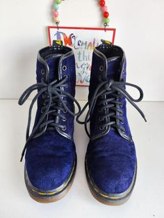 Thank you for reviewing my item.  Dr Doc Martens 1460 8 hole velvet blue england vintage ankle boots UK5 EU38 US7 Excellent quality & made to last! Condition: 8/10. Good condition I am a trusted seller. Please check my page for feedback on my previous sold items.   2-3 working days delivery to UK, 3-5 working days delivery to rest of Europe. 5 - 10 working day delivery to rest of the world. Item will be send tracked (recorded). Worldwide tracked sending 30 Euro Item will be well packed, shipped Vintage Blue Leather Boots, Blue Round Toe Boots For Streetwear, Blue Boots For Winter Streetwear, Vintage Combat Boots For Winter Streetwear, Vintage Boots For Winter Streetwear, Doc Martens 1460, Womens Booties, Booties Ankle Boots, Doc Martens