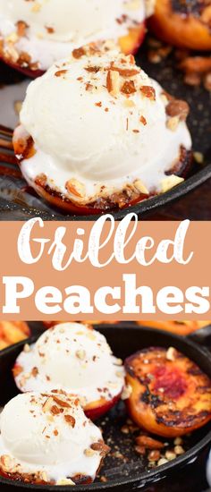 grilled peaches with whipped cream on top