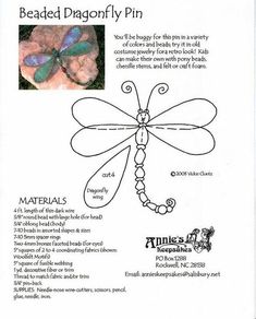 the instructions for beaded dragonfly pin