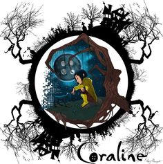 an image of a person in the middle of a tree with trees around it and text that reads coraline