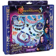 an assortment of disney's character bracelets and earring sets in a box