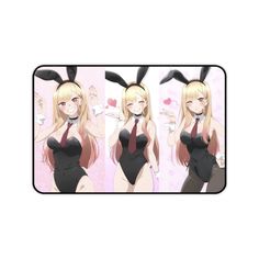 an anime character with long blonde hair wearing bunny ears