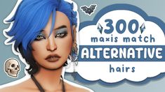 a woman with blue hair and skull decorations on her head is featured in an ad for alternative hairs