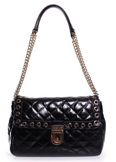 Michael Kors Hippie Grommet Sloan Large Quilted Shoulder Bag in Black - Foldover flap with push closure - Grommet detailing - Pull through leather and chain link shoulder straps with a 10.5" drop - Gold tone hardware - Read full description below Designer Leather Bag With Chain, Designer Leather Bags With Chain Detail, Designer Leather Bag With Chain Detail, Luxury Michael Kors Bag With Turn-lock Closure, Michael Kors Designer Shoulder Bag With Silver-tone Hardware, Designer Michael Kors Shoulder Bag With Silver-tone Hardware, Michael Kors Rectangular Shoulder Bag With Chain Strap, Michael Kors Leather Bags With Turn-lock Closure, Designer Michael Kors Shoulder Bag With Metal Hardware