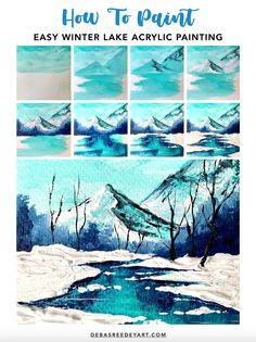 how to paint an easy winter lake acrylic painting with watercolors on paper