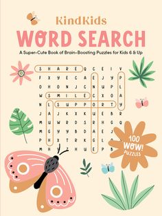 kids's word search book with butterflies and flowers