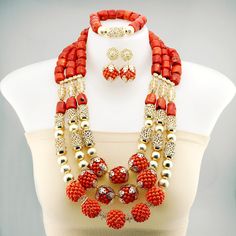 Necklaces Pendants Women Jewelry african beads jewelry set Jewelry Sets With Round Beads For Celebrations, Red Wedding Jewelry Sets With Round Beads, Beaded Jewelry Sets For Wedding, Wedding Jewelry Sets With Round Beads, Coral Beads Jewellery, African Wedding Jewelry, Wedding Coral, African Beads Necklace, Beef Empanadas