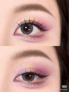 Pink Makeup Asian, Makeup For Big Eyes Round, Purple Makeup Eyes, Easy Pink Makeup Looks, Asian Eyeshadow, Big Eyes Makeup, 00's Makeup, Pink Eye Makeup