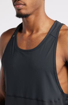 Dig deep through tough runs or heavy sets in the cool, breathable comfort of this mesh-fronted tank that works to keep you cool, dry and stink free. 28" length (size Medium) Crewneck Breathable mesh allows ventilation of excess heat for cooling comfort Moisture-wicking fabric engineered for dryness and comfort GoldFusion™ antimicrobial technology with gold nanoparticles is engineered to inhibit the growth of odor-causing germs and remains 99.9% effective for the lifetime of the garment 88% polye Workout Tank Vest, Black Sports Vest For Summer, Breathable Sleeveless Muscle Tee For Training, Moisture-wicking Sleeveless Tank Top For Workout, Moisture-wicking Sleeveless Workout Tank Top, Breathable Muscle Tee For Summer Sports, Sporty Compression Tops For Outdoor Activities, Breathable Sleeveless Muscle Tee For Gym, Functional Compression Tops For Outdoor Activities