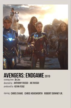 an advertisement for the upcoming movie endgame, featuring four women and one man in armor