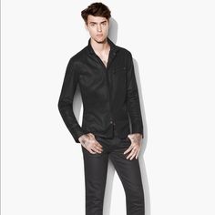 John Varvatos Coated Zip Shirt Small $495 Brand New Black Top With Welt Pockets And Spread Collar, Black Tops With Welt Pockets And Spread Collar, Designer Business Shirt For Fall, Zip Shirt, John Varvatos, Casual Shirts For Men, Button Down Shirts, Casual Button Down Shirts, Mens Shirts