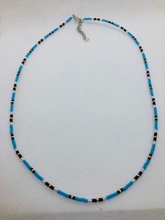 "This beadwork project is a design that is made on nylon coated stainless steel. Different size beads can be used in this design, but this particular one is done with size 11/0 Miyuki glass seed beads. It is not stretchy.  This necklace measures 19.5\" and extends to 21\".  If you would like this necklace done in a different size or colors, let me know and I'll set up a listing for that.  You are purchasing this actual beaded necklace. Let me personalize some especially for you in your school colors. This could be the colors of your High School." Bumble Bee Print, Bee Print, Stretchy Bracelets, School Colors, Blue Beads, Chain Styles, Hippie Boho, Seed Beads, Bead Work