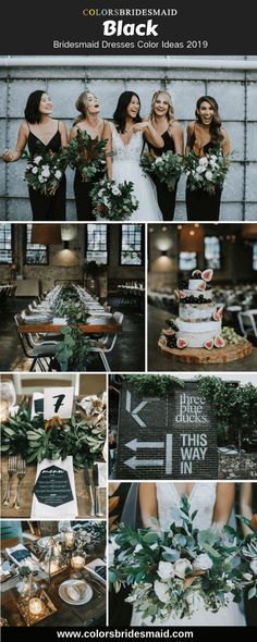 a collage of photos with flowers and greenery on them, including the bridesmaid's cake